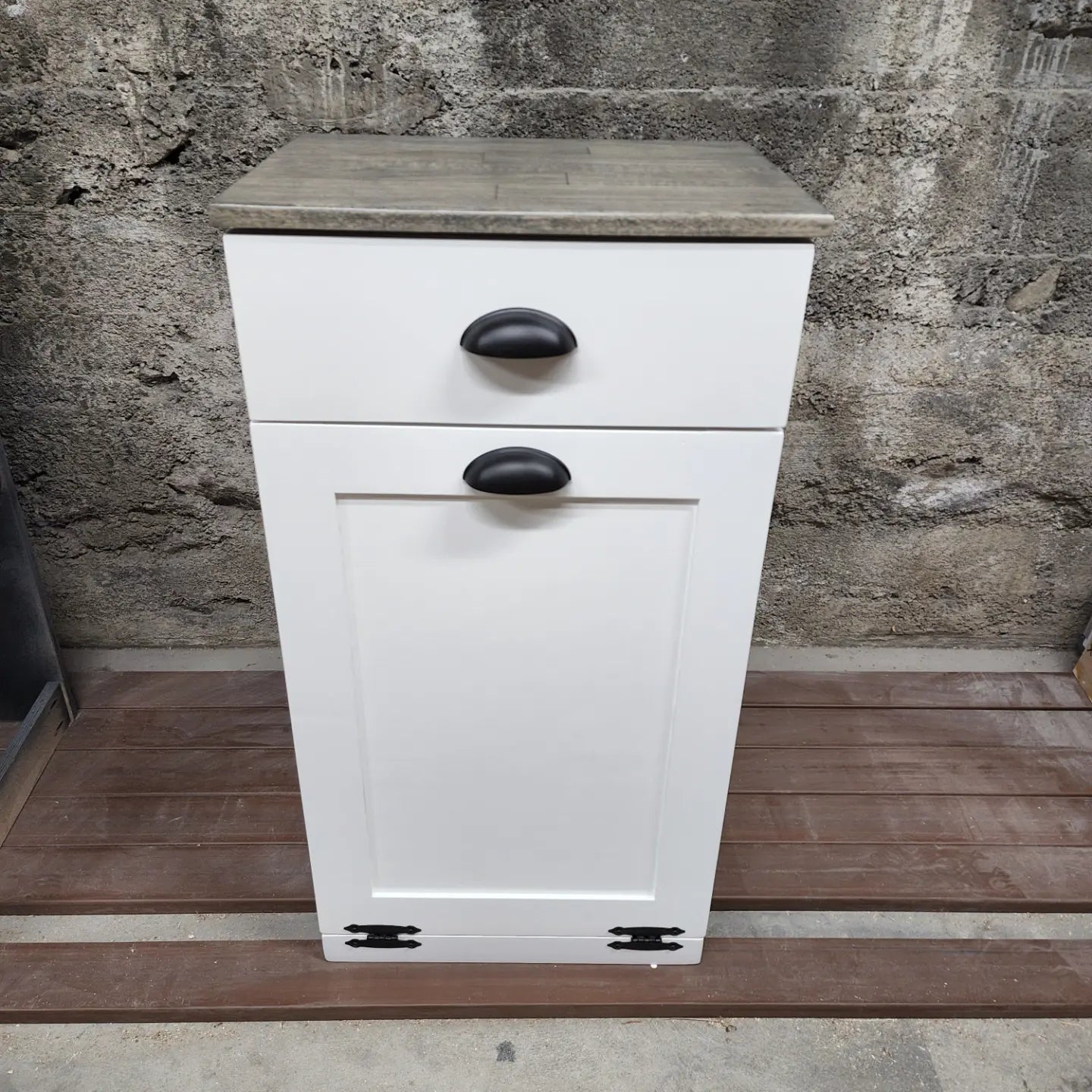 Wooden Trash Cabinet With Drawer(White)