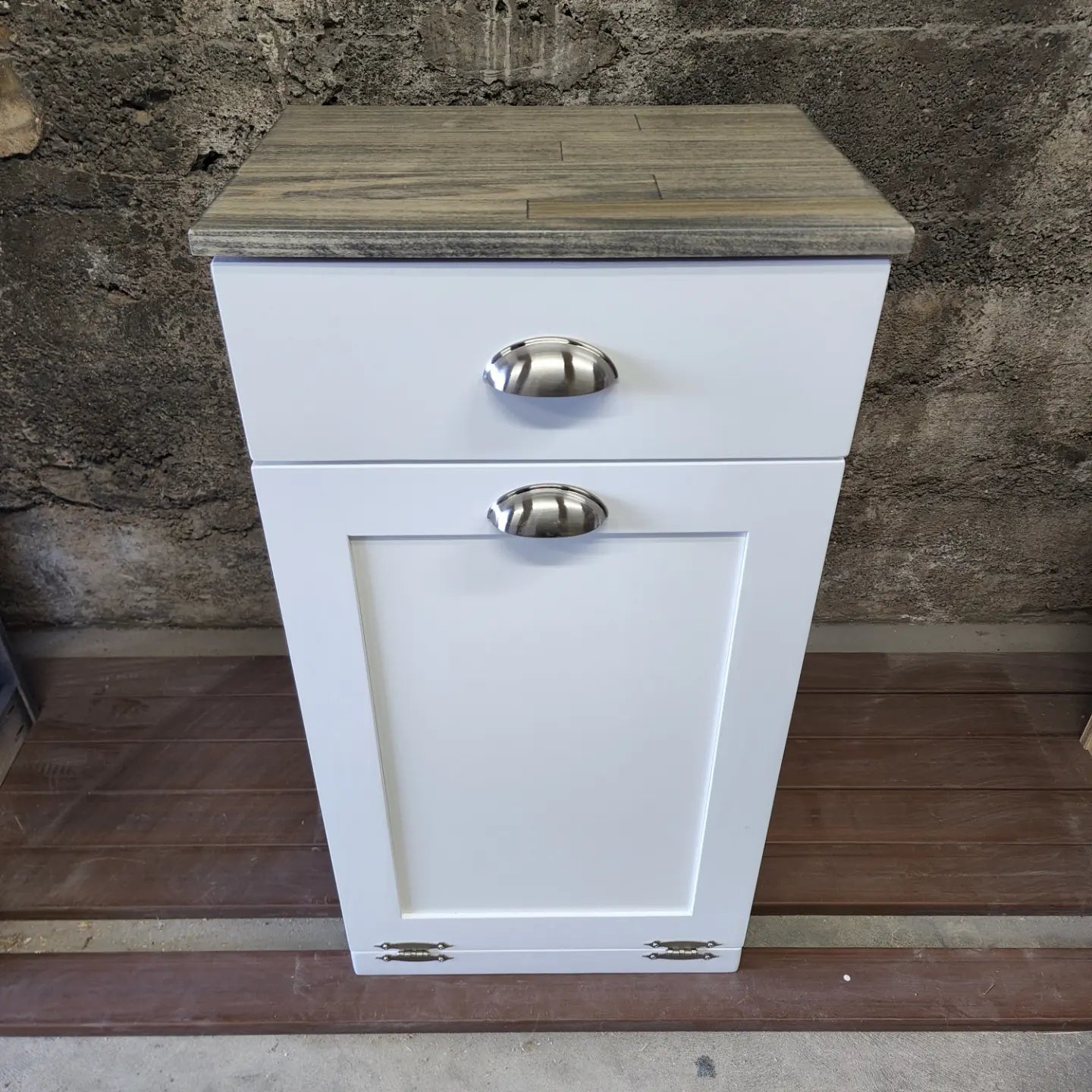 Wooden Trash Cabinet With Drawer(White)