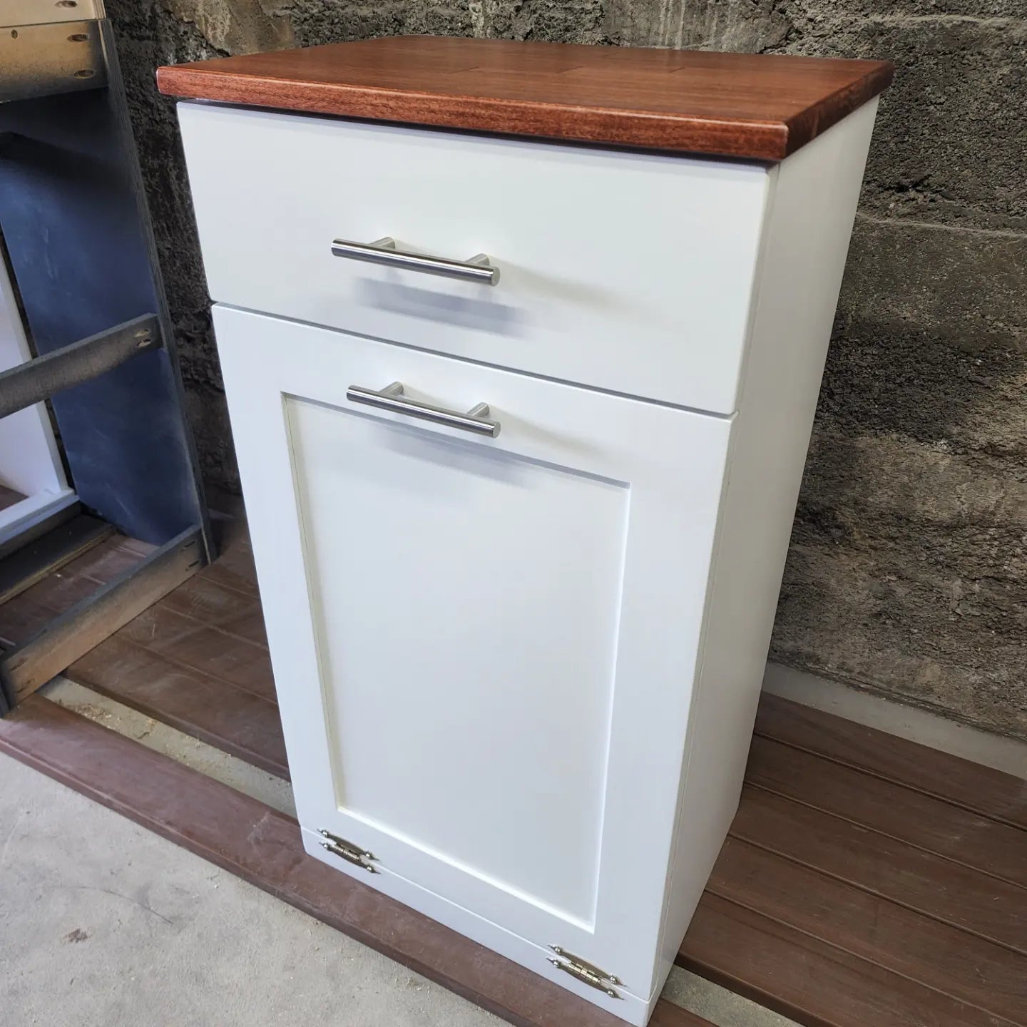 Wooden Trash Cabinet With Drawer(White)