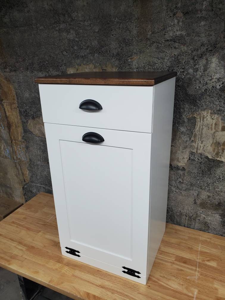 Trash Can Cabinet With Tilt Open Door and Drawer(White)