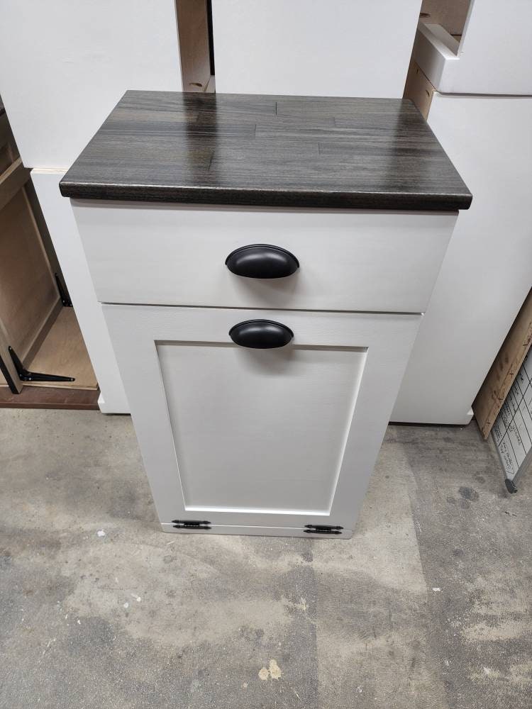 Trash Can Cabinet With Tilt Open Door and Drawer(White)