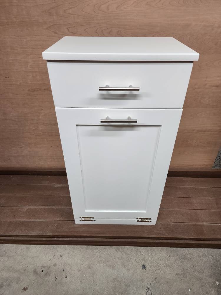 Trash Can Cabinet With Tilt Open Door and Drawer(White)