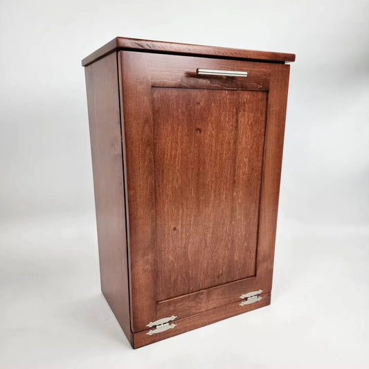 Custom Stained Trash Can Cabinet with Tilt Open Door