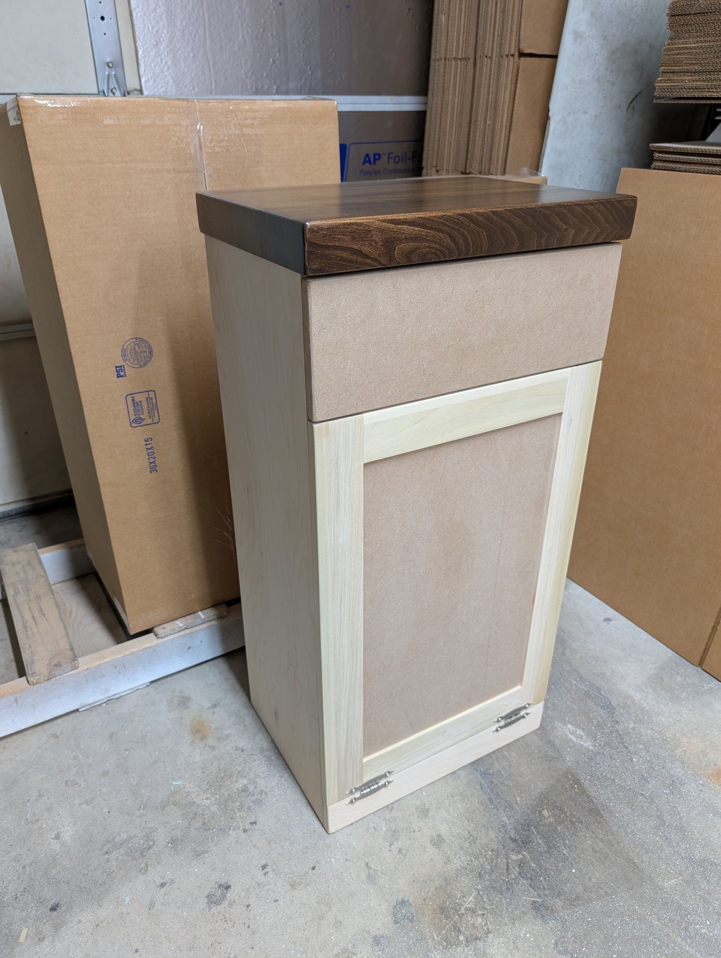 Wooden Trash Cabinet With Drawer(bare wood)