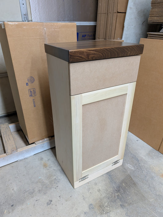 Wooden Trash Cabinet With Drawer(bare wood)
