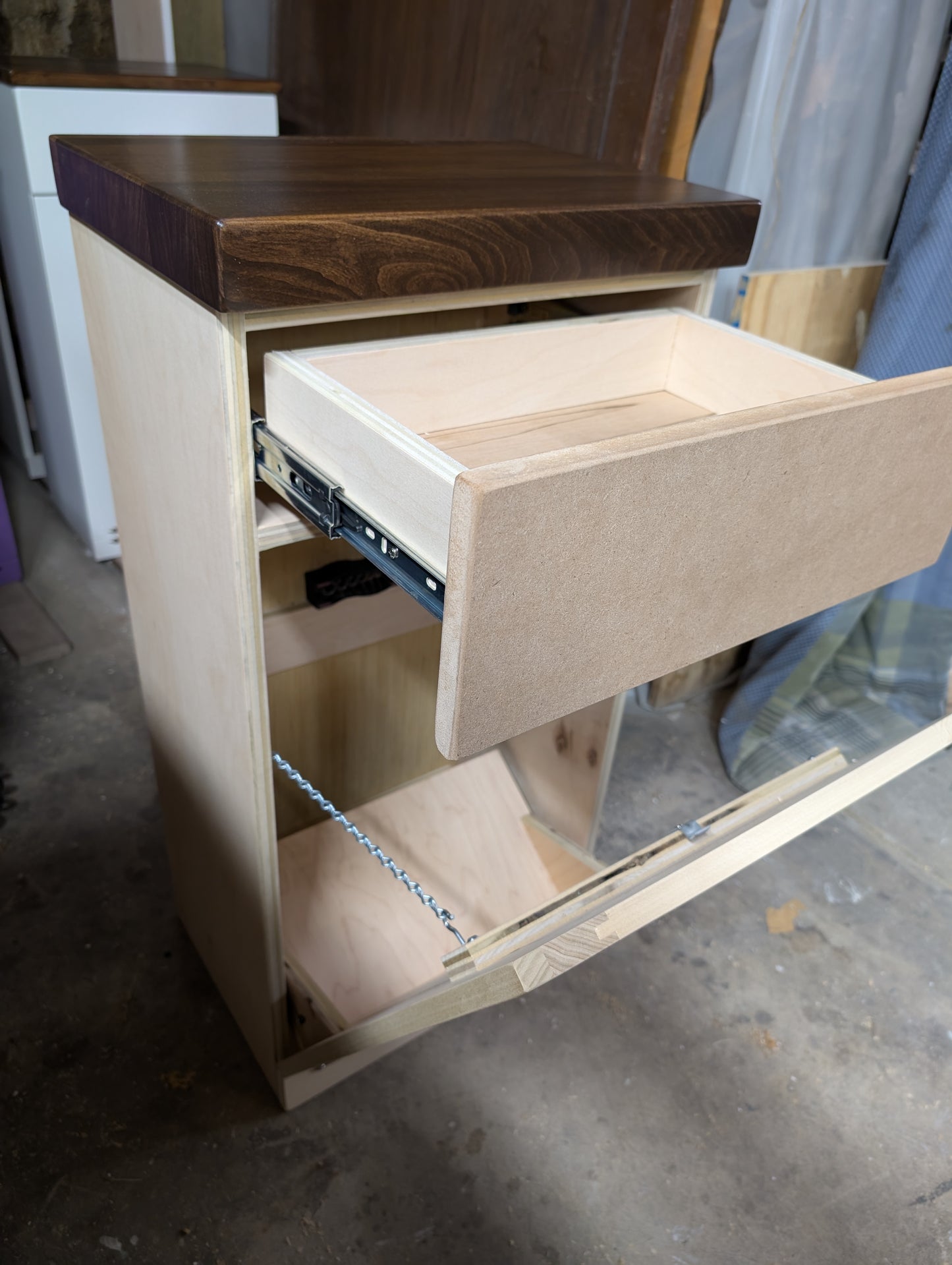 Wooden Trash Cabinet With Drawer(bare wood)