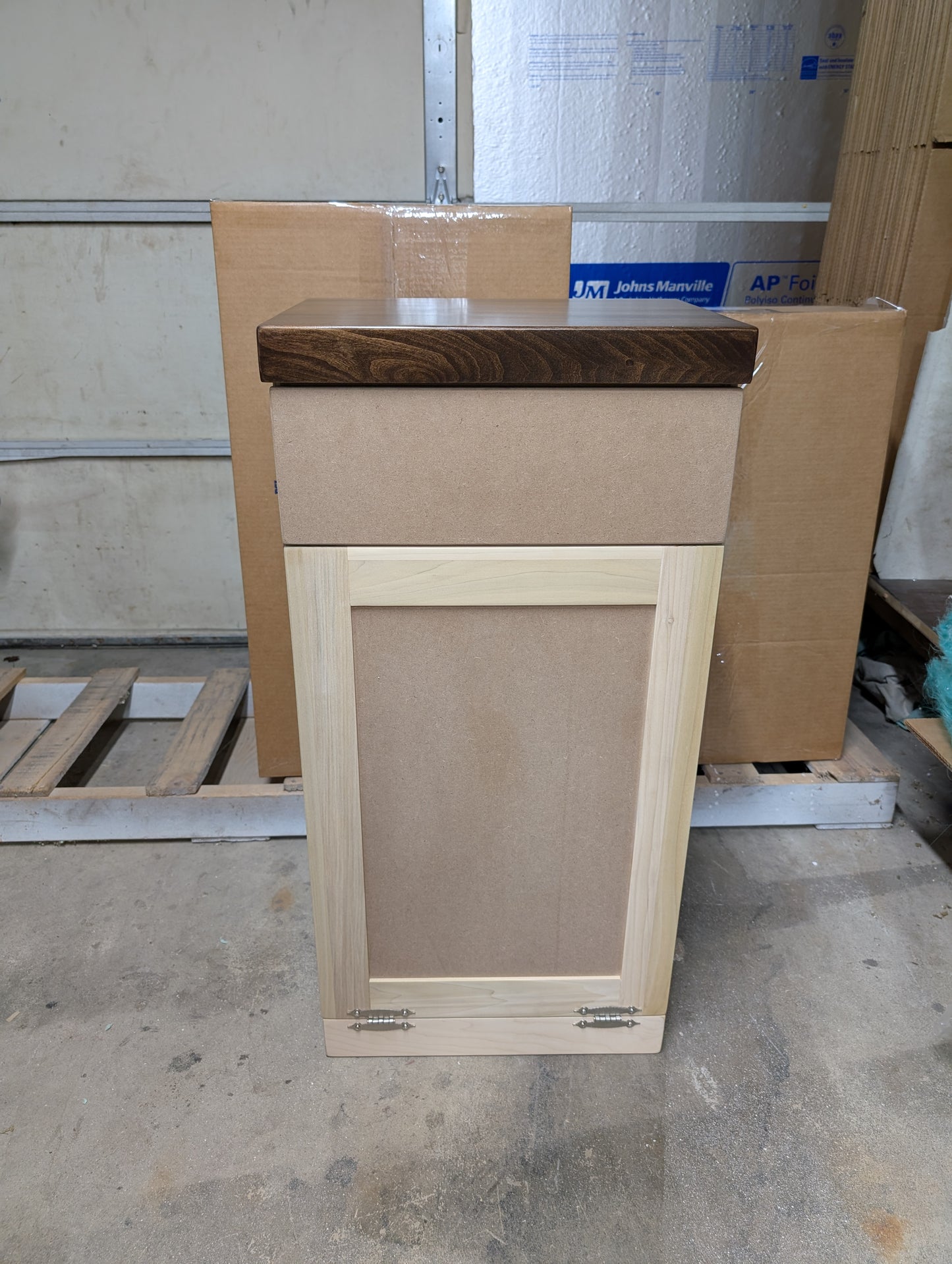 Wooden Trash Cabinet With Drawer(bare wood)