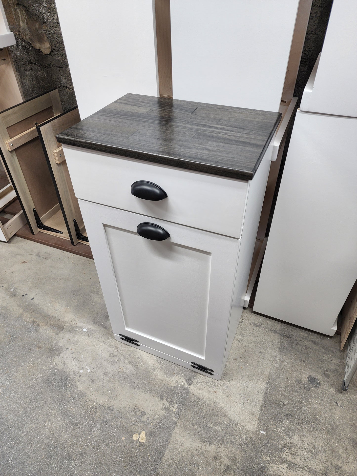 Wooden Trash Cabinet With Drawer(White)