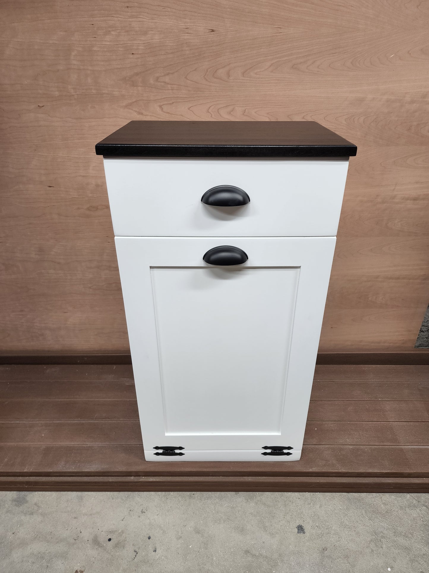 Wooden Trash Cabinet With Drawer(White)