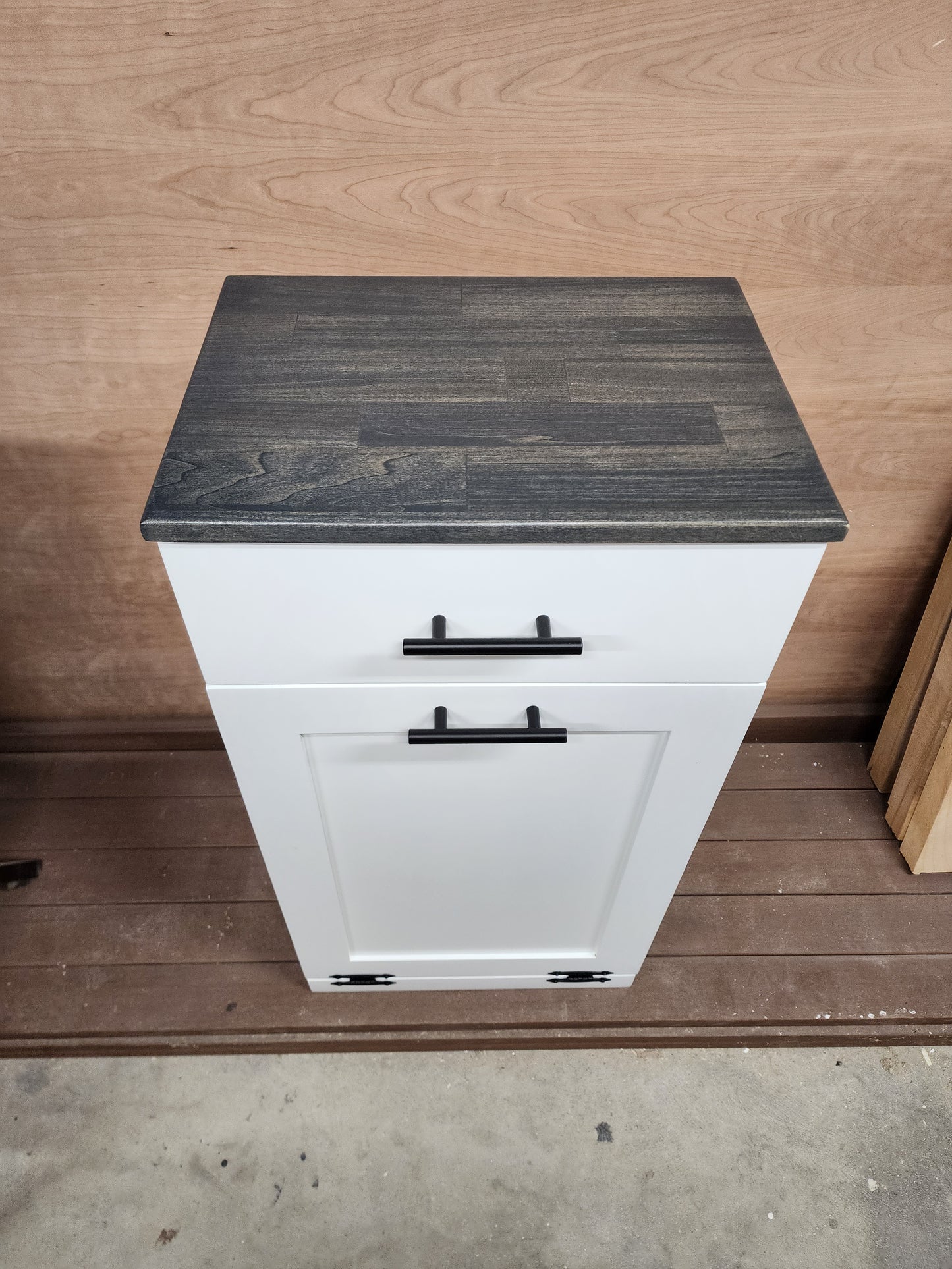 Wooden Trash Cabinet With Drawer(White)