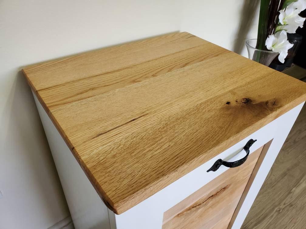 White Trash Can Cabinet with Rustic Pallet Wood Panel