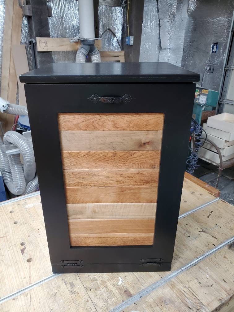 Black Cabinet with Rustic Pallet Wood Panel