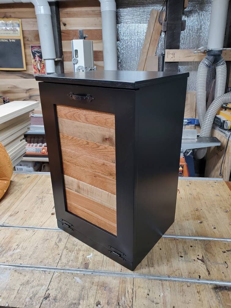 Black Cabinet with Rustic Pallet Wood Panel