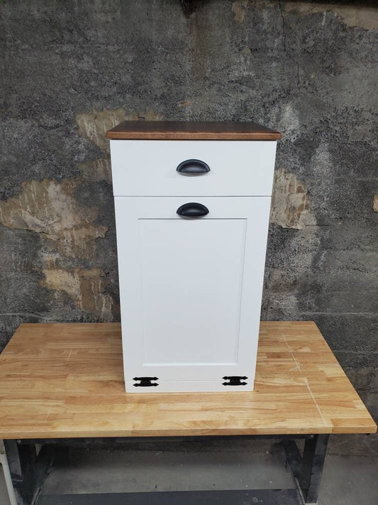Wooden Trash Cabinet With Drawer(White)