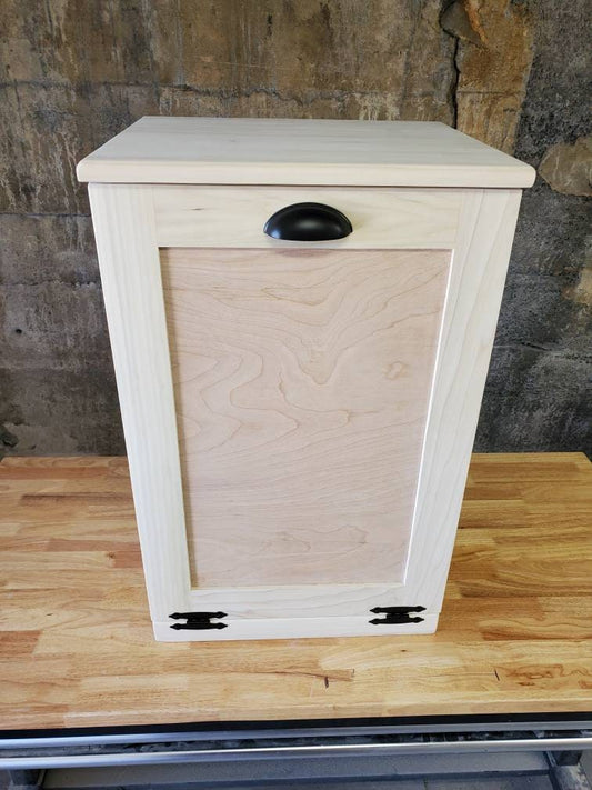 Bare Wood Trash Can Cabinet