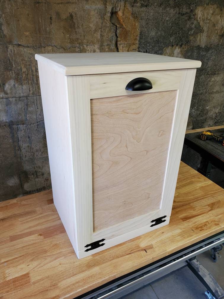 Bare Wood Trash Can Cabinet