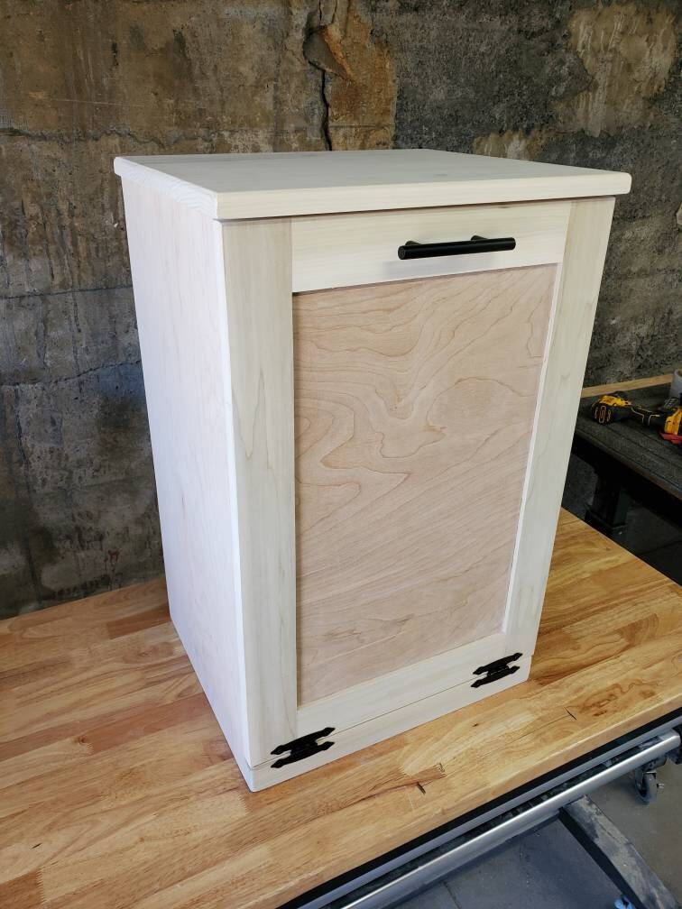 Bare Wood Trash Can Cabinet