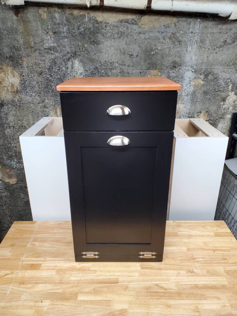 Wooden Trash Cabinet With Drawer(Black)