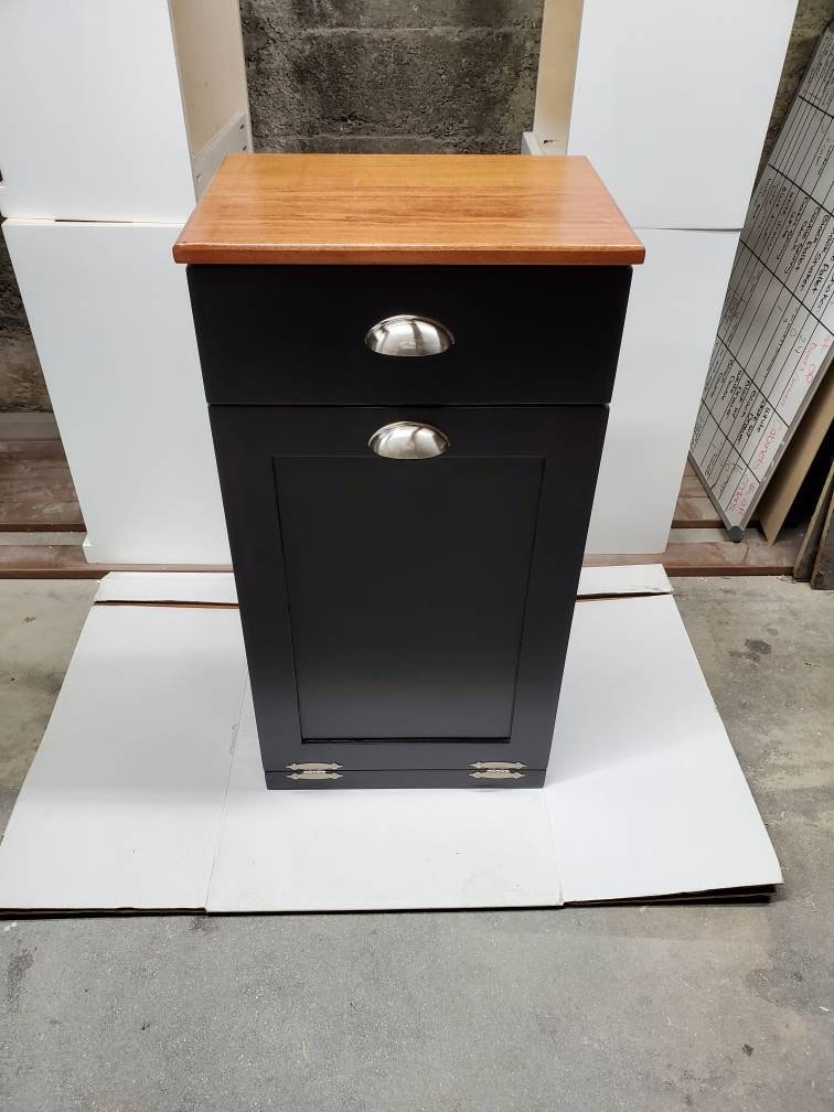 Wooden Trash Cabinet With Drawer(Black)