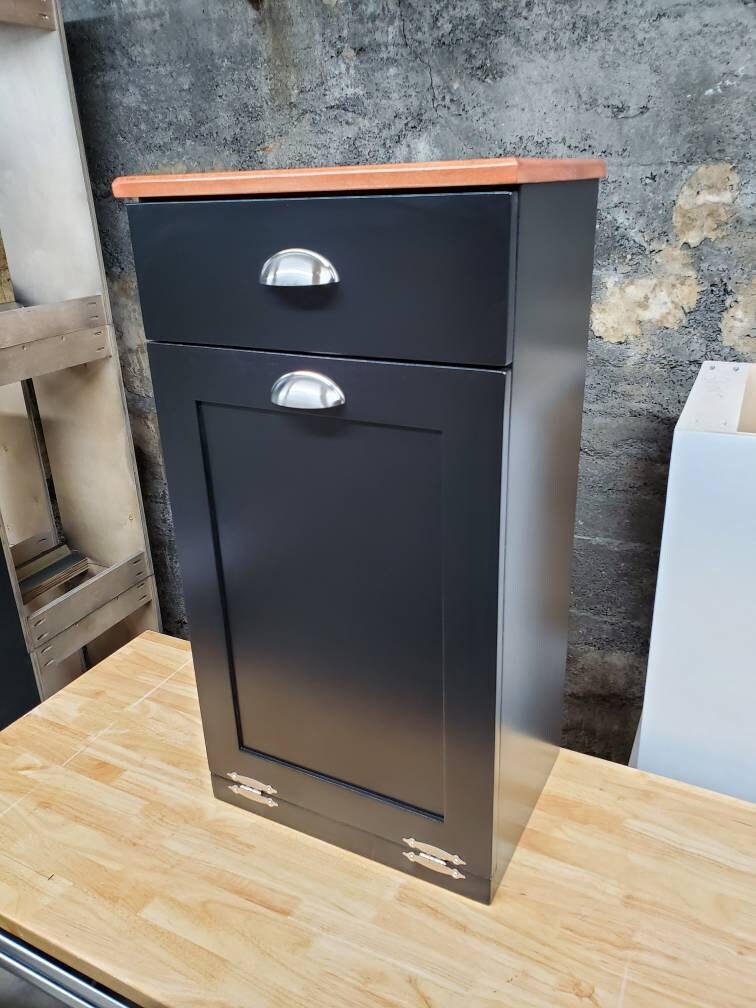 Wooden Trash Cabinet With Drawer(Black)