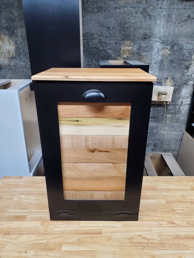 Black Cabinet with Rustic Pallet Wood Panel