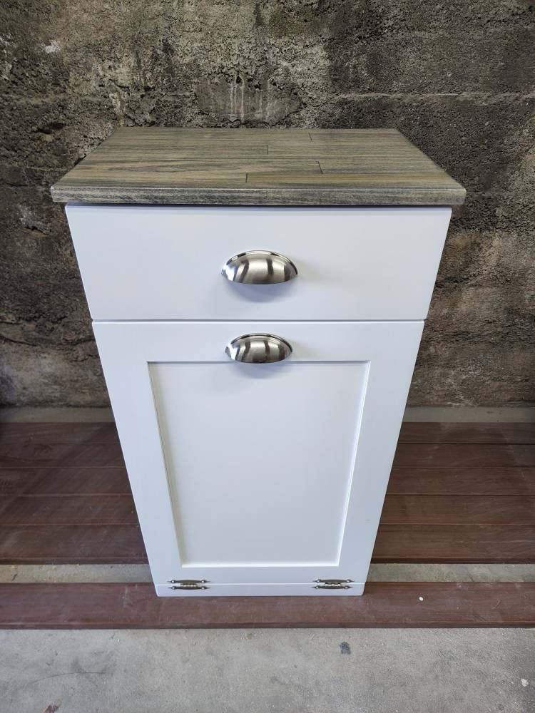 Wooden Trash Cabinet With Drawer(White)