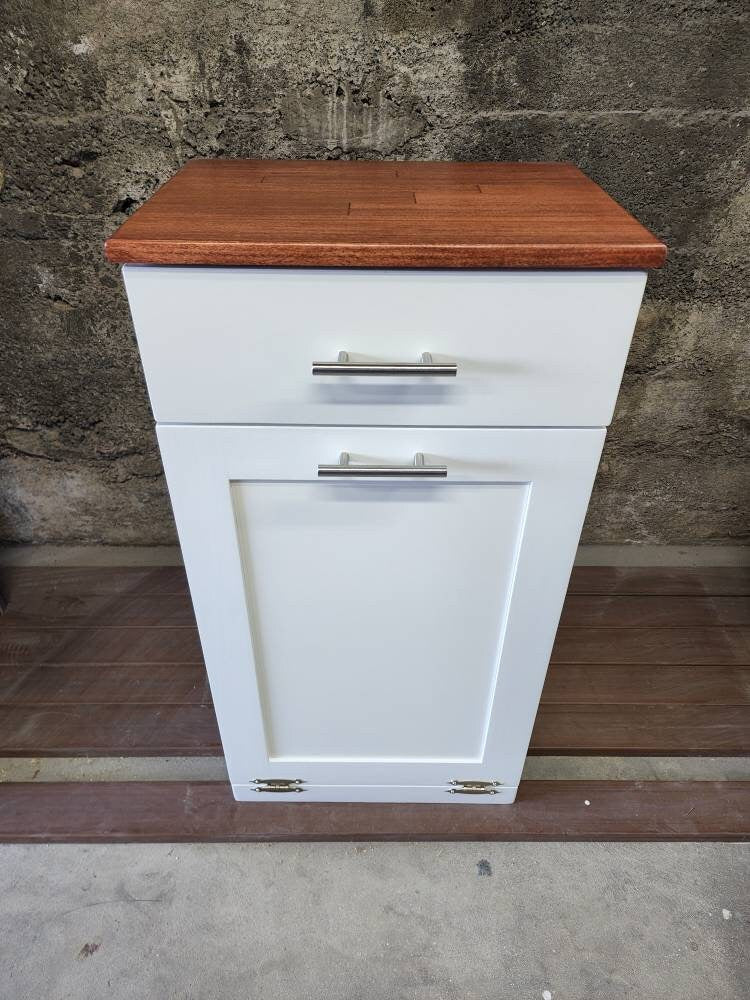 Wooden Trash Cabinet With Drawer(White)