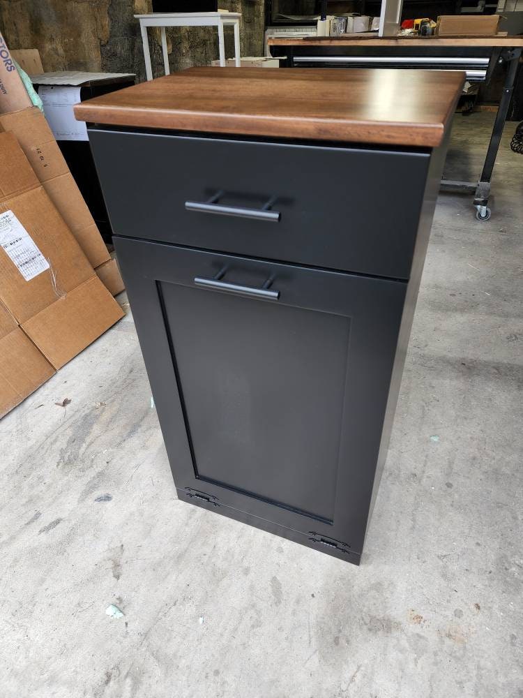 Wooden Trash Cabinet With Drawer(Black)