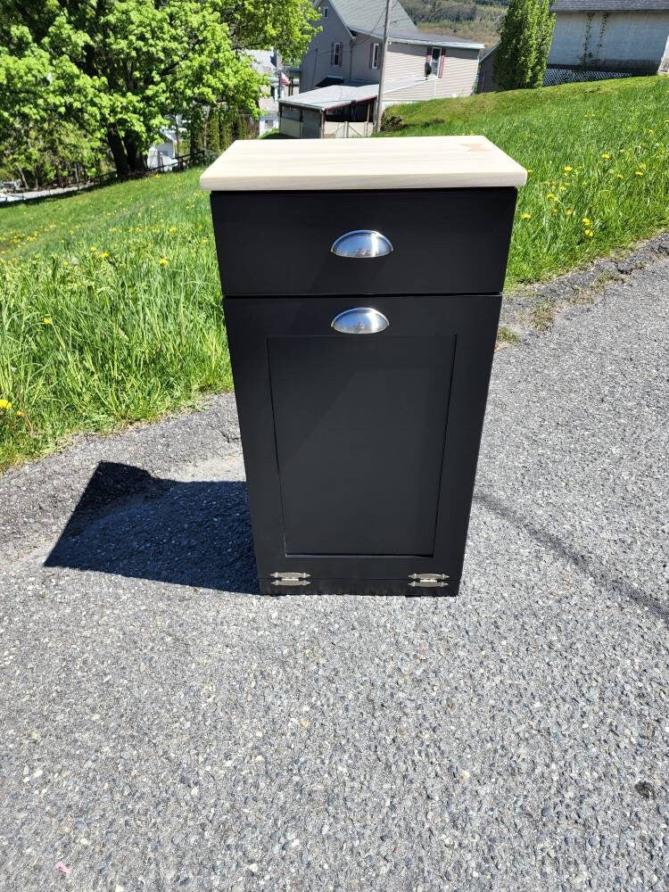 Wooden Trash Cabinet With Drawer(Black)