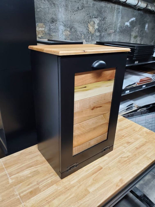 Black Cabinet with Rustic Pallet Wood Panel