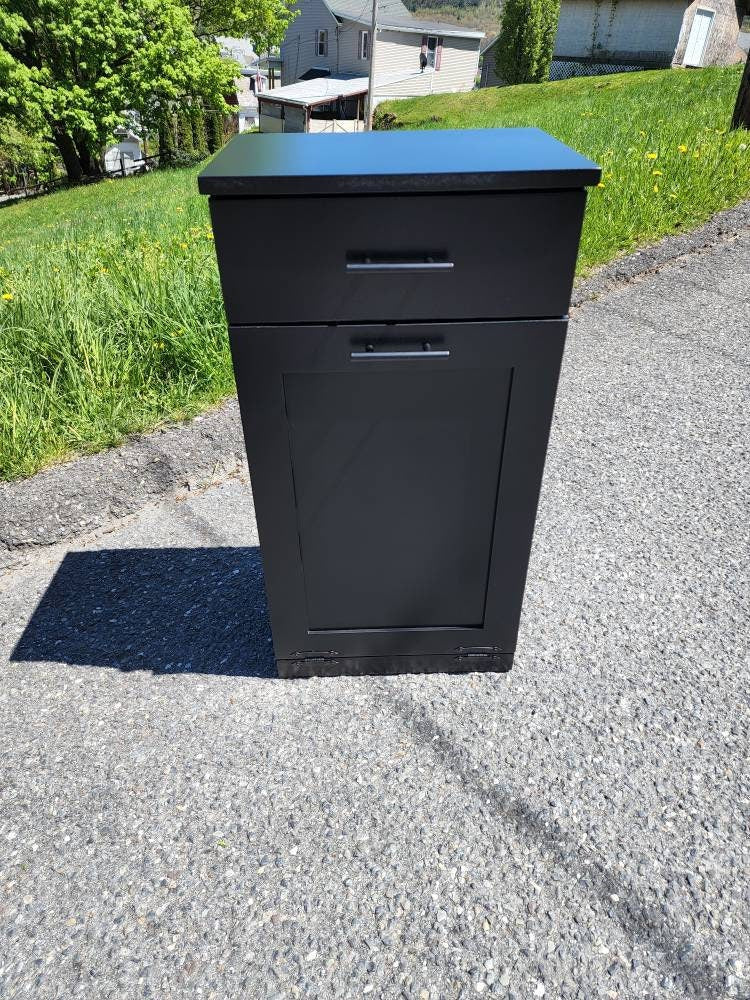 Wooden Trash Cabinet With Drawer(Black)