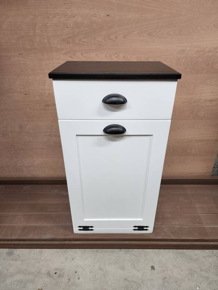 Wooden Trash Cabinet With Drawer(White)