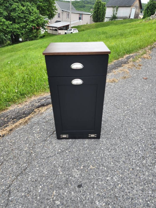Wooden Trash Cabinet With Drawer(Black)